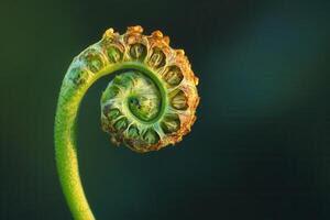 Close-up of a fern frond in a spiral shape. photo