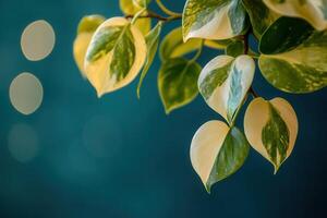 Lush green leaves with a soft bokeh background. photo