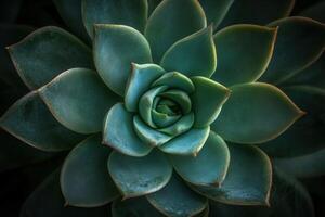 A close-up of a succulent plant with layered leaves. photo
