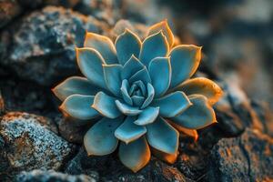 A close-up of a succulent plant on rocky terrain. photo