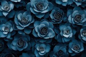 A dense arrangement of deep blue roses. photo