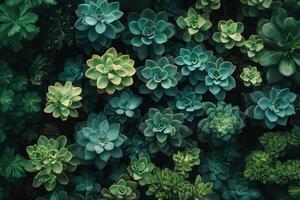 A lush arrangement of various succulent plants. photo