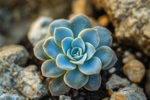 Close-up of a succulent plant surrounded by stones. photo