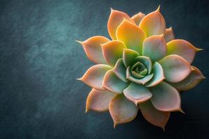 A vibrant succulent plant against a dark background. photo