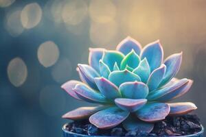 A vibrant succulent plant in soft focus background. photo