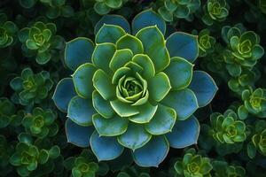 Aerial view of a vibrant succulent plant arrangement. photo
