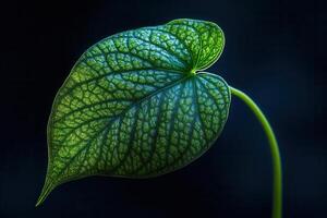 Close-up of a vibrant green leaf with intricate veins. photo