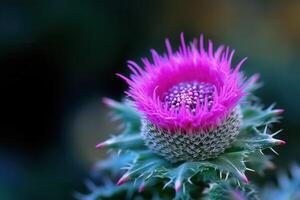 Close-up of a vibrant pink thistle flower. photo