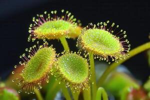 Close-up of dew-covered sundew plants. photo