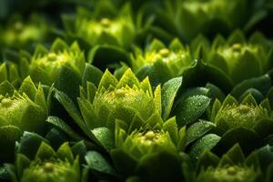 Close-up of vibrant green succulent plants with dew. photo