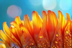 Close-up of vibrant orange flower petals with droplets. photo