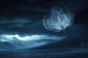 Ethereal flower in a surreal, moody landscape. photo