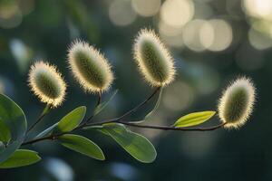 Delicate plant buds illuminated by soft sunlight. photo