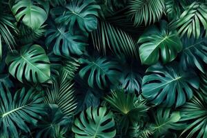 Dense arrangement of tropical green leaves and foliage. photo