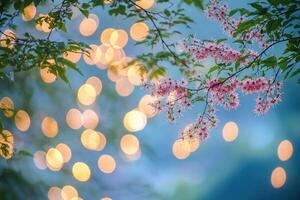 Delicate pink flowers against a dreamy bokeh background. photo