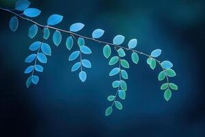 Delicate leaves on a branch against a soft blue backdrop. photo