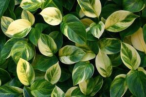 Lush green and variegated leaves create a vibrant backdrop. photo