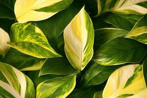Lush green and variegated leaves in a natural arrangement. photo