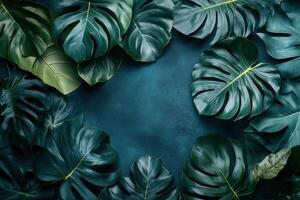 Lush green leaves arranged on a textured background. photo