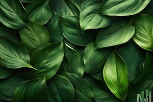 Lush green leaves creating a vibrant natural texture. photo