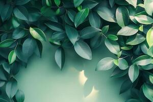Lush green leaves arranged on a soft background. photo