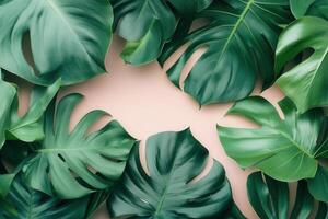 Lush green leaves arranged on a soft background. photo