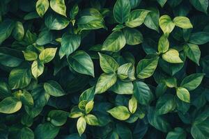 Lush green leaves creating a vibrant natural texture. photo