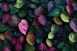 Vibrant leaves in various colors create a lush backdrop. photo