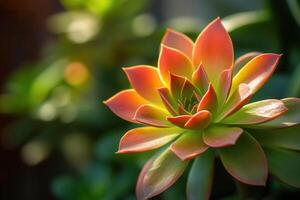 Vibrant succulent plant with colorful leaves. photo