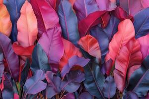 Vibrant tropical leaves in a colorful arrangement. photo