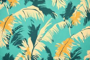 Tropical leaf pattern on a vibrant turquoise background. photo
