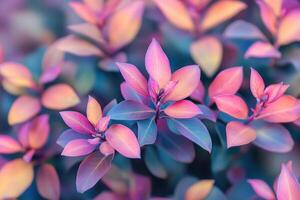 Vibrant leaves with a colorful gradient effect. photo