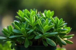 Lush green succulent plant in a pot. photo