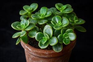 Lush green succulent plant in a terracotta pot. photo
