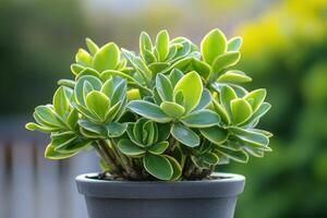 Lush green succulent plant in a pot. photo