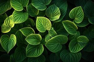 Lush green leaves with intricate vein patterns. photo