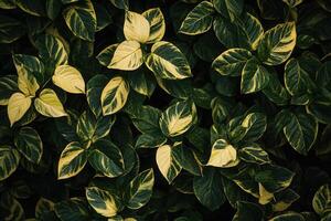 Lush green leaves with variegated patterns. photo