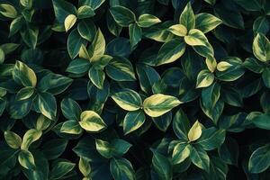 Lush green leaves with variegated patterns. photo