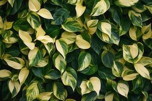 Lush green leaves with variegated patterns. photo