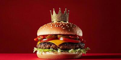 A hamburger with a crown on top of it photo