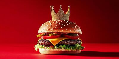 A hamburger with a crown on top of it photo