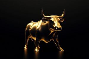 Gold bull on black background 3d illustration photo