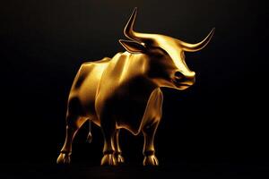 Gold bull on black background photo