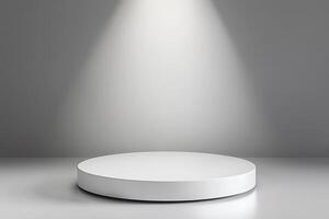 Round podium with spotlight on white background 3d rendering photo