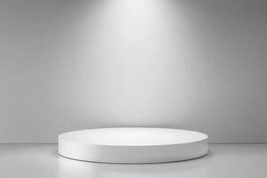 Round podium with spotlight on white background photo