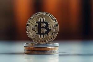 Bitcoin on top of coins photo