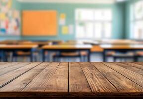 Table top in classroom with blurred background photo