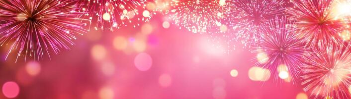 Fireworks on pink background with bokeh photo