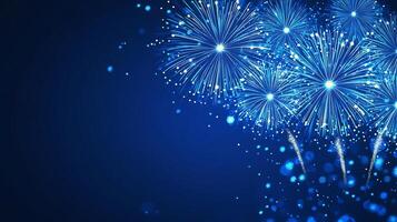 Fireworks on blue background with sparkles photo