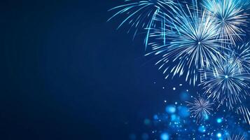 Fireworks on blue background with blue lights photo